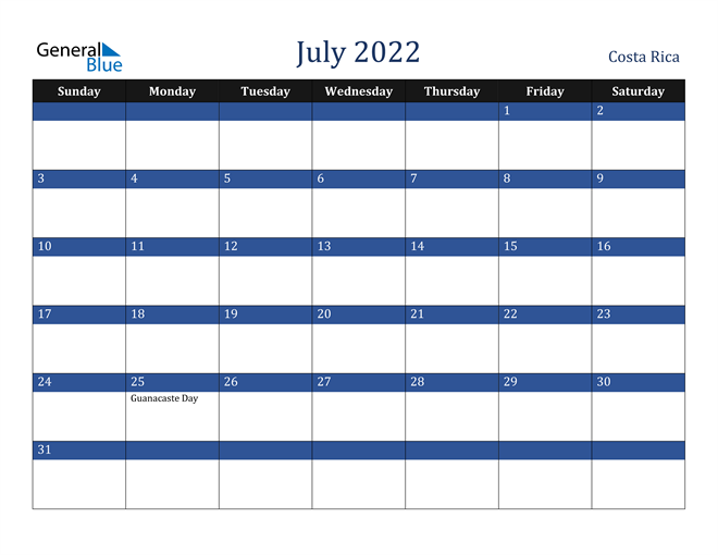 July 2022 Costa Rica Calendar