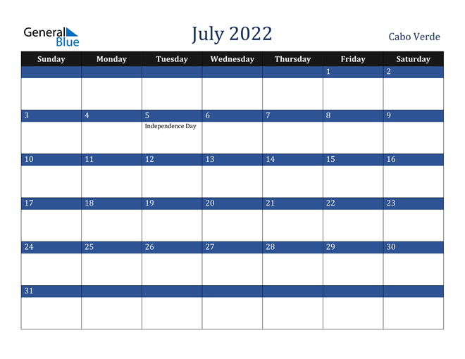 July 2022 Cabo Verde Calendar