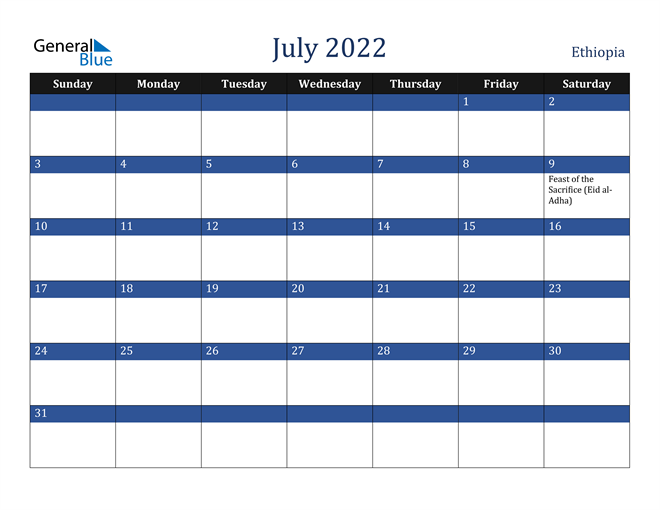 July 2022 Ethiopia Calendar