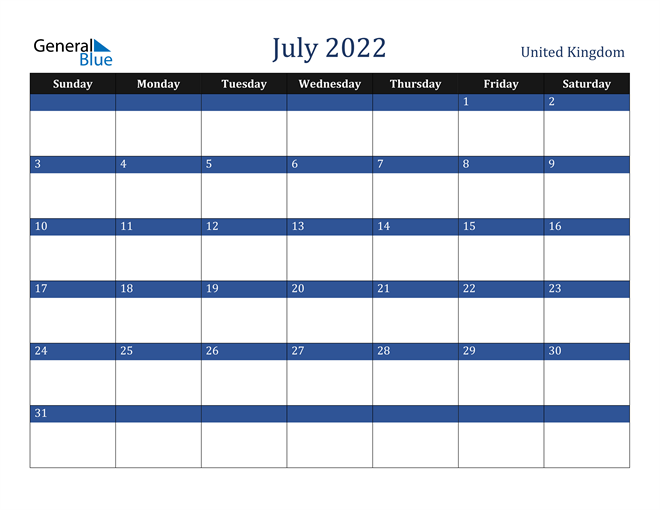 July 2022 United Kingdom Calendar
