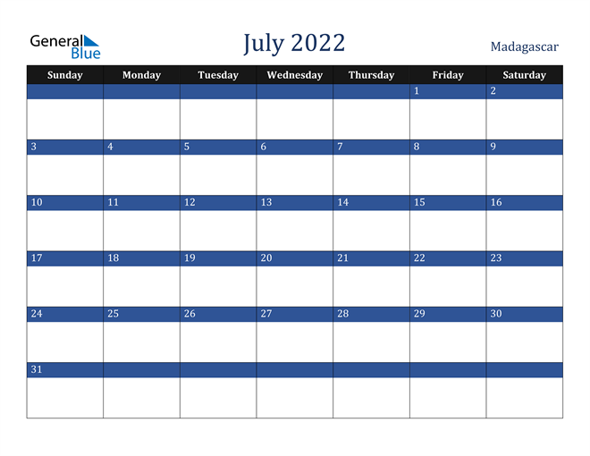 July 2022 Madagascar Calendar