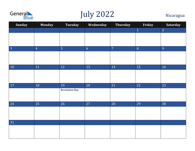 July 2022 Nicaragua Calendar