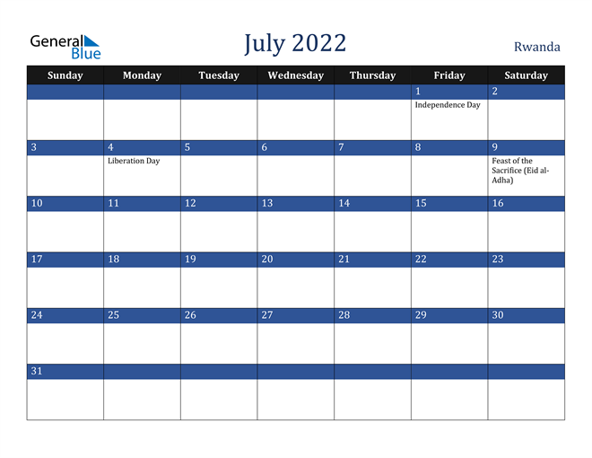 July 2022 Rwanda Calendar