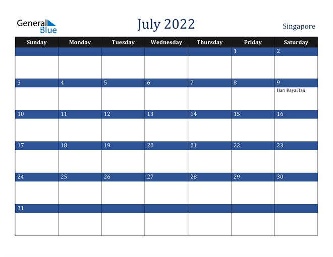 Singapore July 2022 Calendar with Holidays