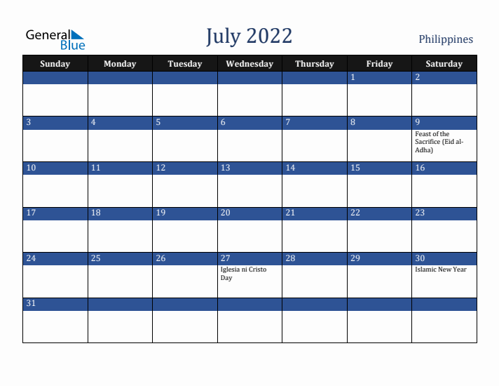July 2022 Philippines Calendar (Sunday Start)