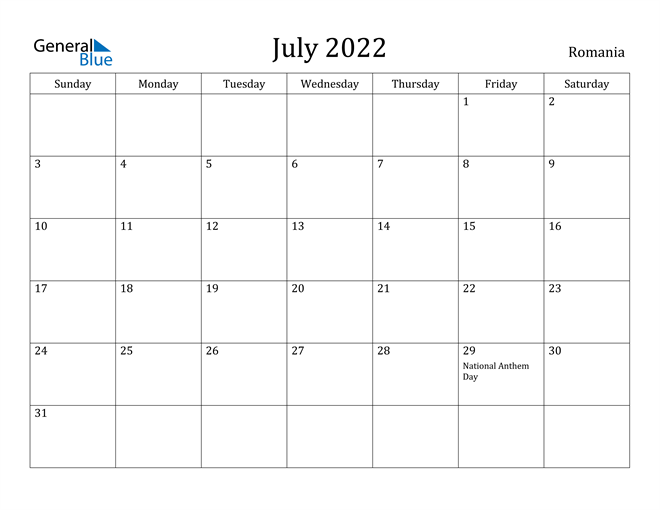 National Day Calendar July 2022 Romania July 2022 Calendar With Holidays