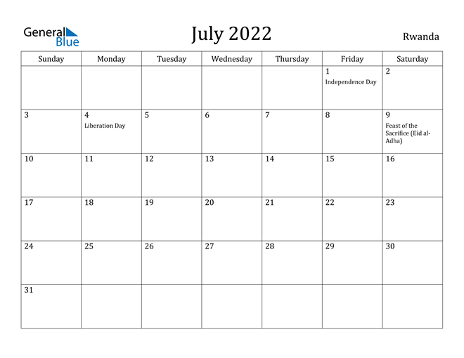July 2022 Calendar Rwanda