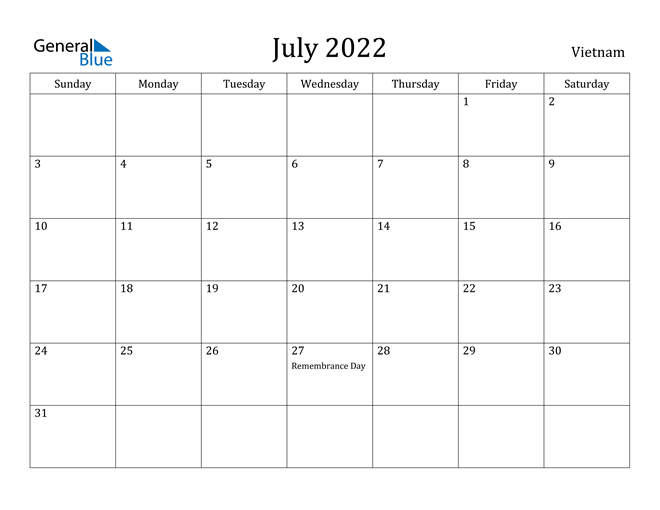 vietnam july 2022 calendar with holidays