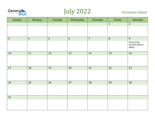 July 2022 Calendar with Christmas Island Holidays