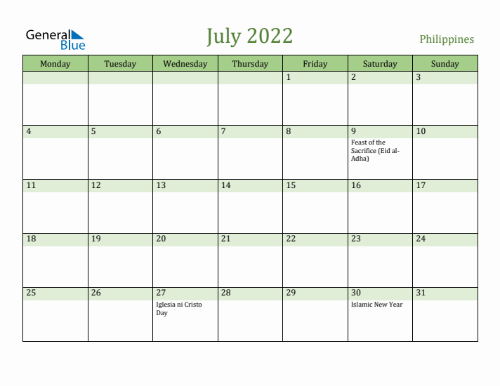 July 2022 Calendar with Philippines Holidays