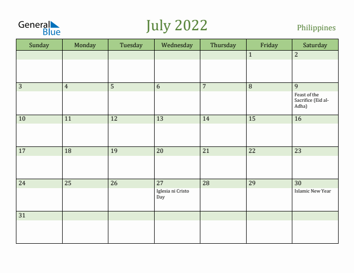 July 2022 Calendar with Philippines Holidays