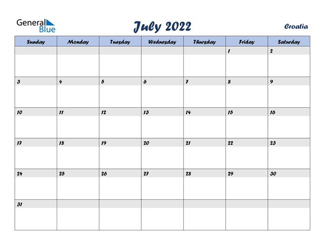 July 2022 Calendar - Croatia