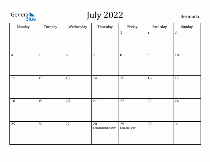 July 2022 Calendar Bermuda