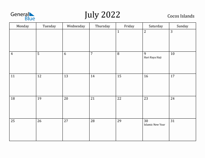 July 2022 Calendar Cocos Islands