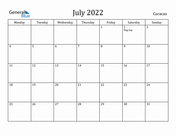July 2022 Calendar Curacao