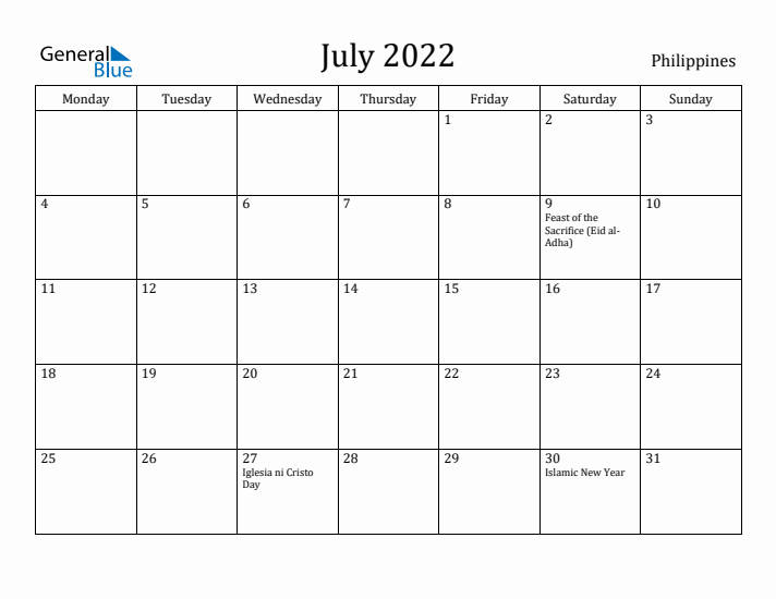 July 2022 Calendar Philippines