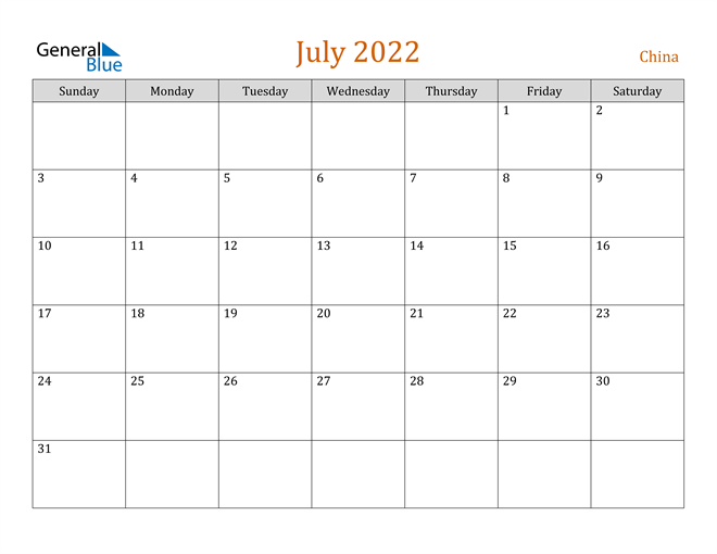 china july 2022 calendar with holidays