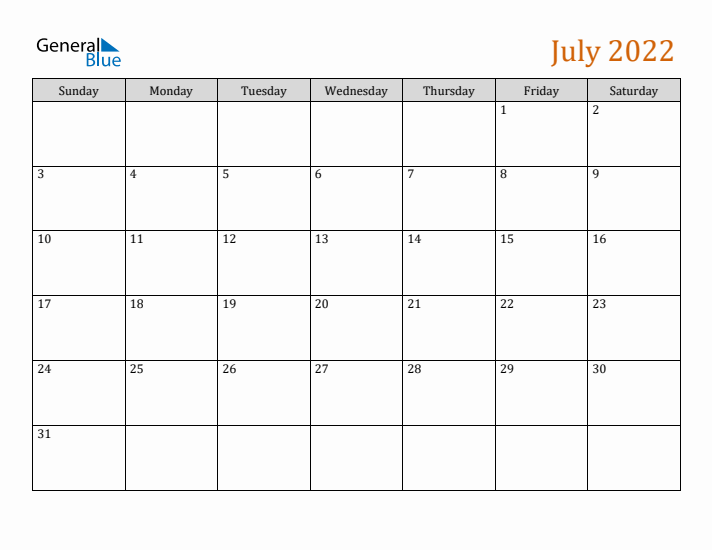 Editable July 2022 Calendar