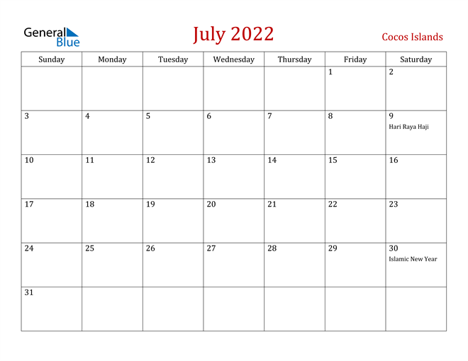 Cocos Islands July 2022 Calendar