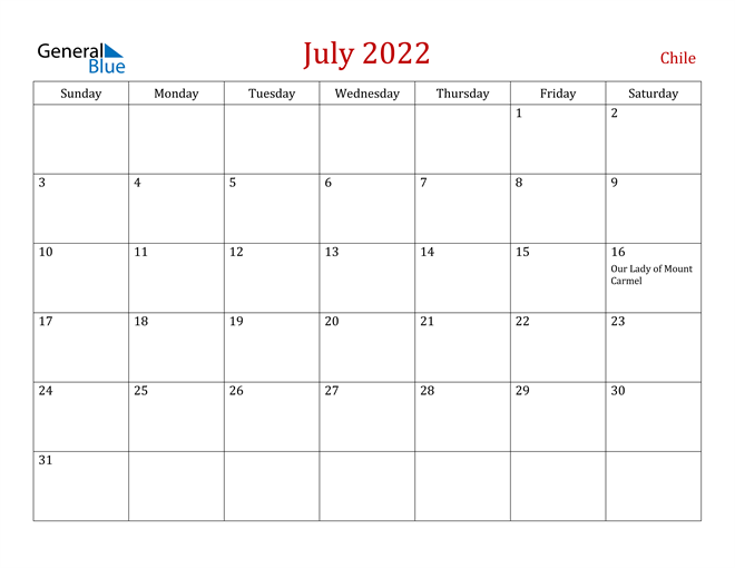 Chile July 2022 Calendar