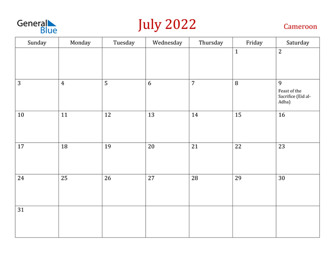 Cameroon July 2022 Calendar