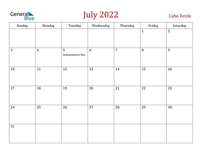 Cabo Verde July 2022 Calendar