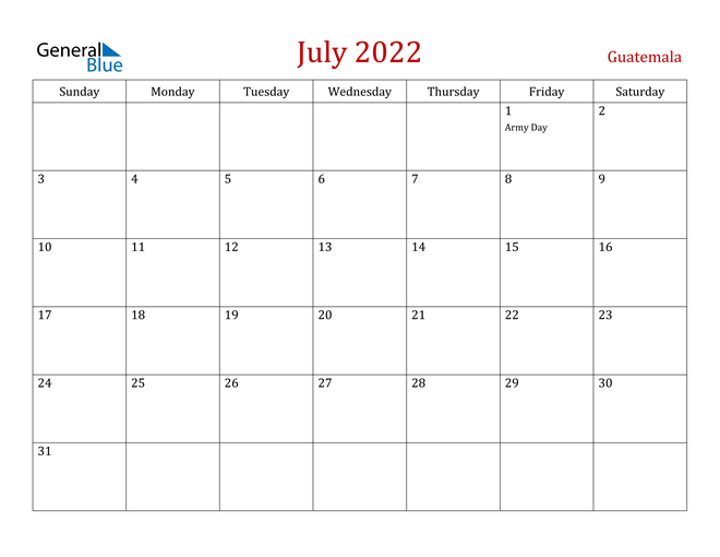 Guatemala July 2022 Calendar