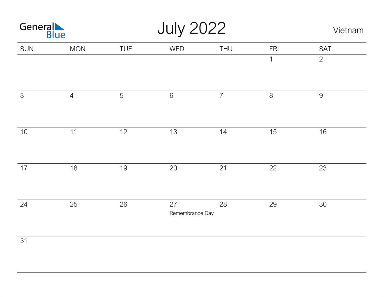 july 2022 calendar vietnam