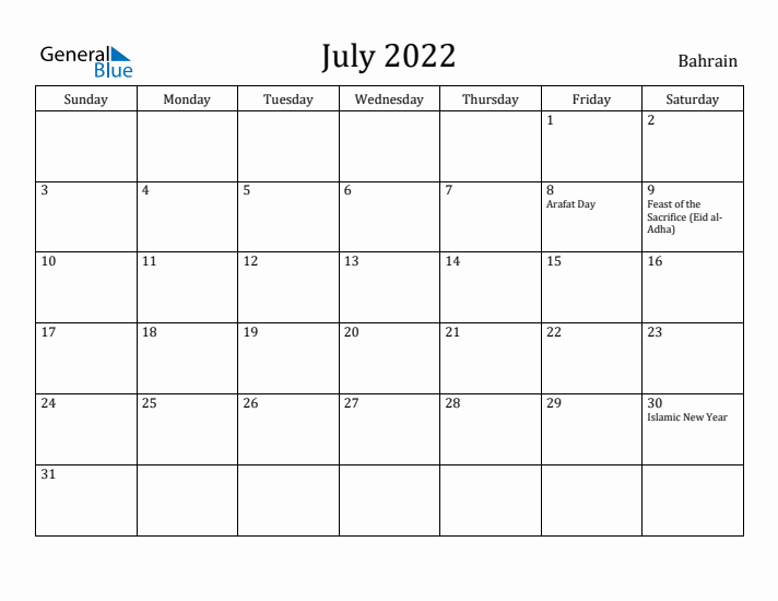 July 2022 Calendar Bahrain