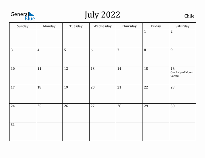 July 2022 Calendar Chile