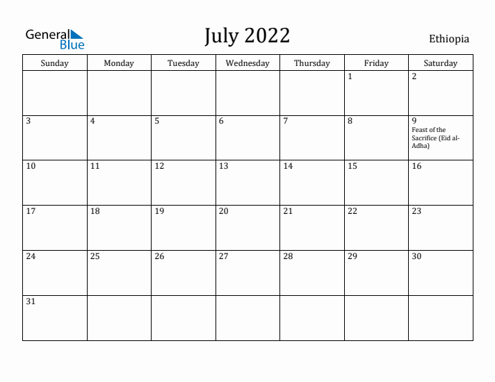 July 2022 Calendar Ethiopia