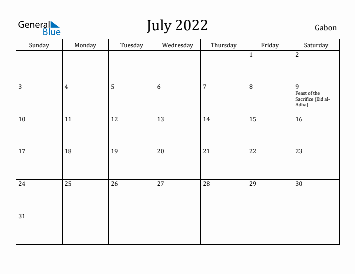 July 2022 Calendar Gabon
