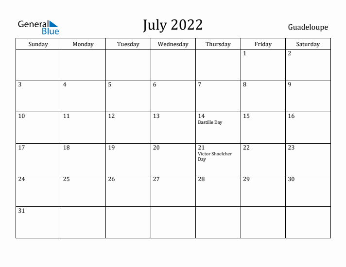 July 2022 Calendar Guadeloupe