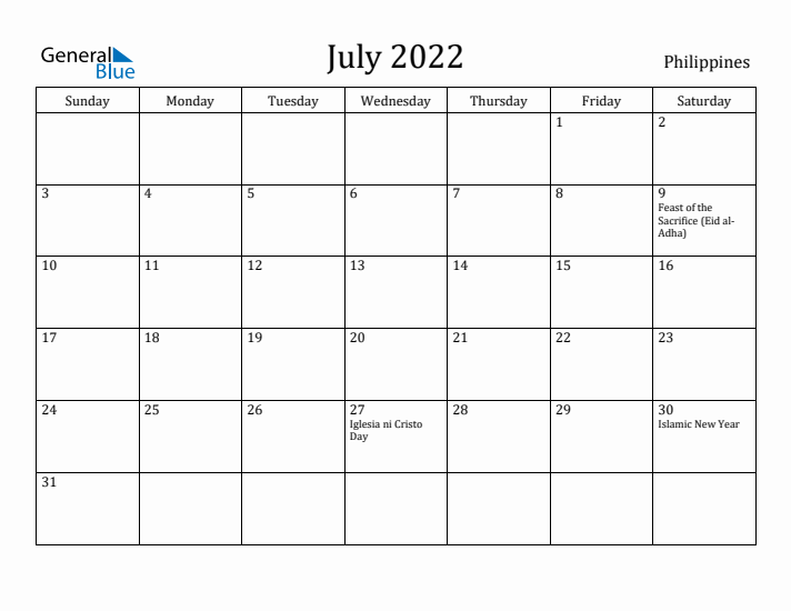 July 2022 Calendar Philippines