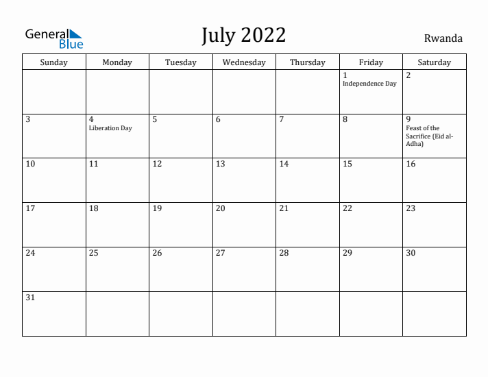 July 2022 Calendar Rwanda