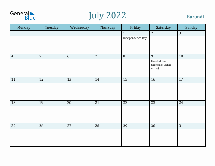 July 2022 Calendar with Holidays