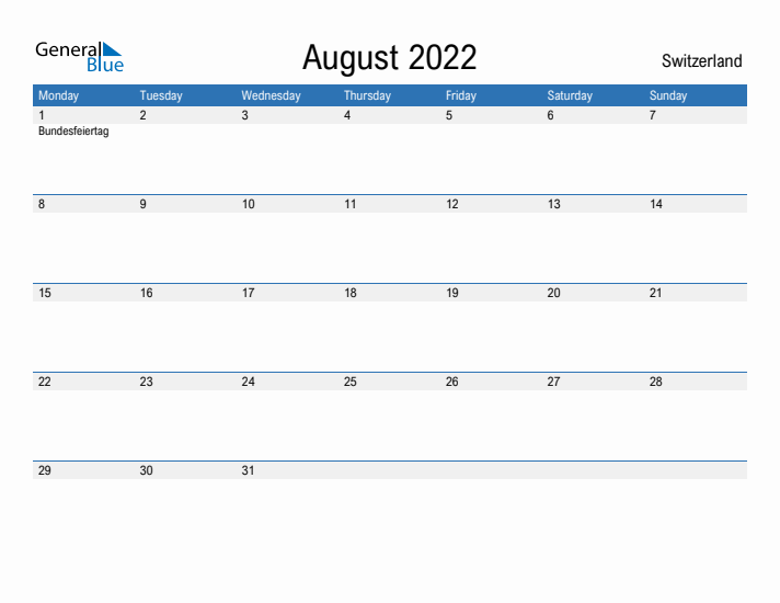 Fillable August 2022 Calendar