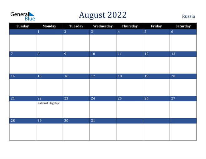 August 2022 Russia Calendar