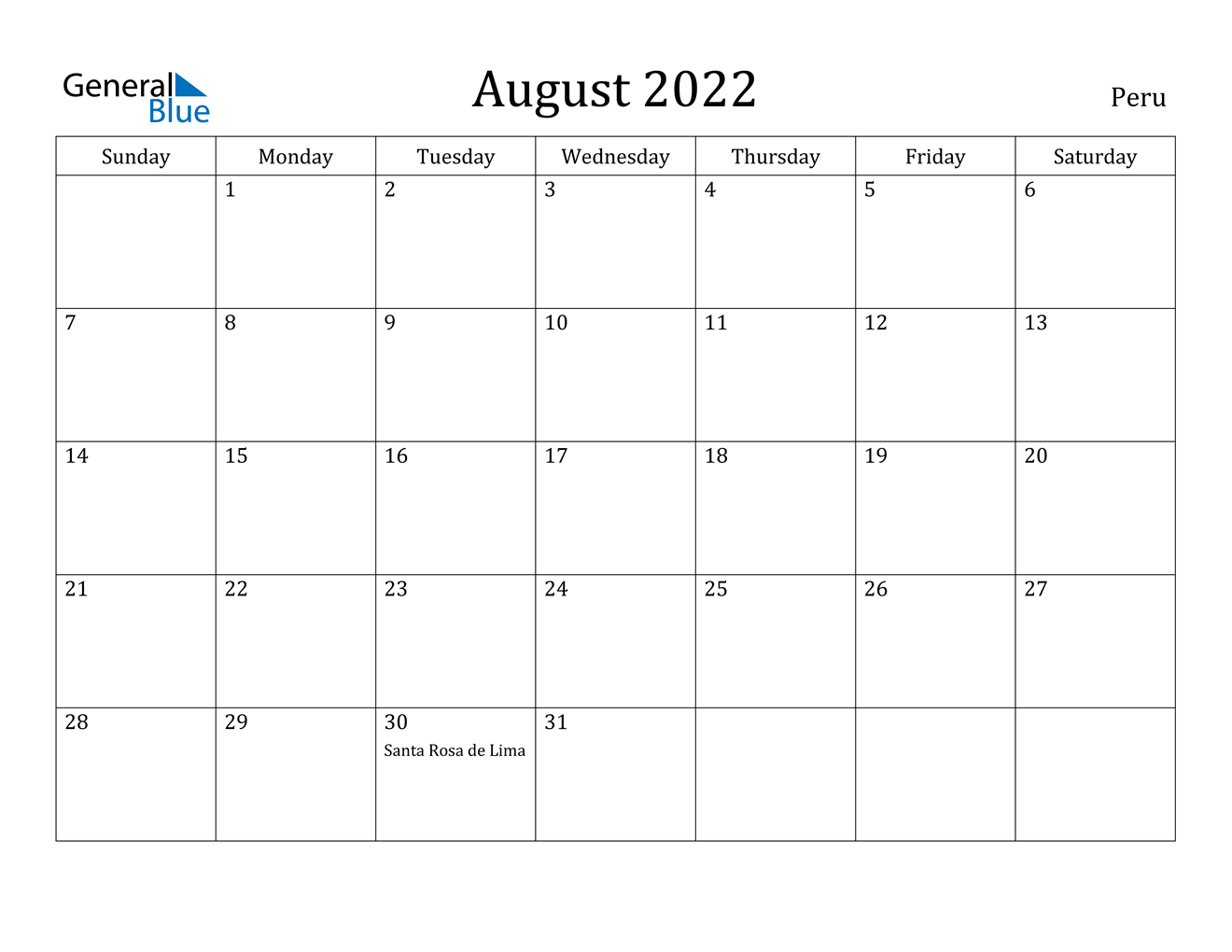 august 2022 calendar peru