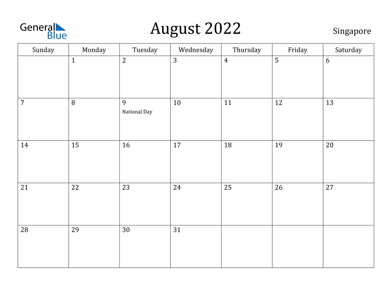 august 2022 calendar singapore