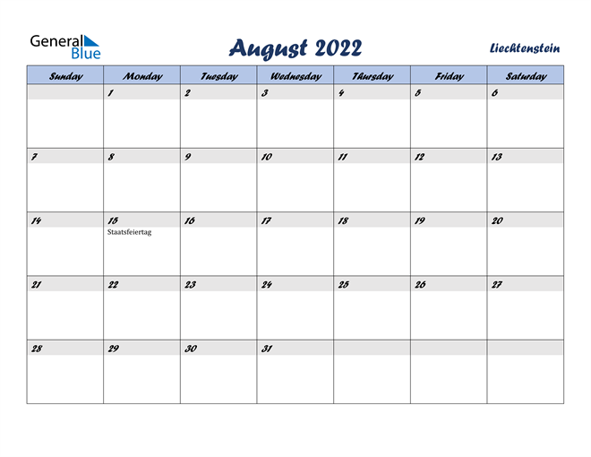 liechtenstein august 2022 calendar with holidays