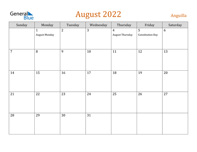 anguilla august 2022 calendar with holidays