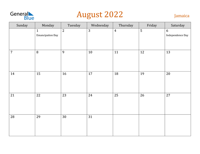 August 2022 Holiday Calendar
