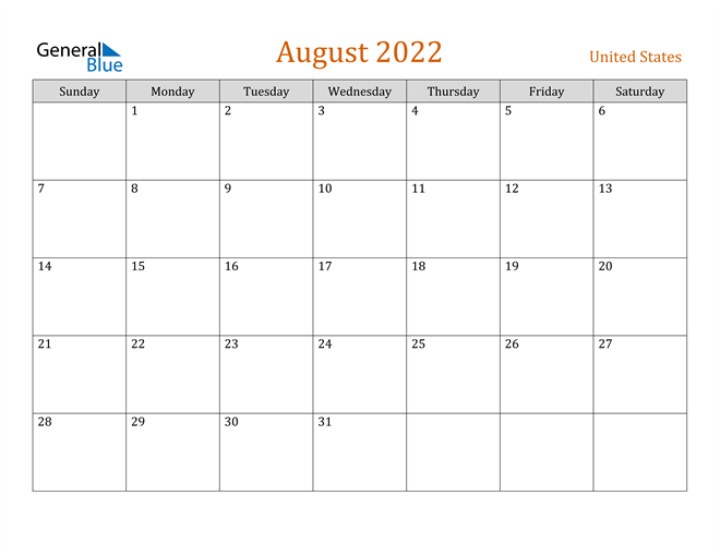 united states august 2022 calendar with holidays