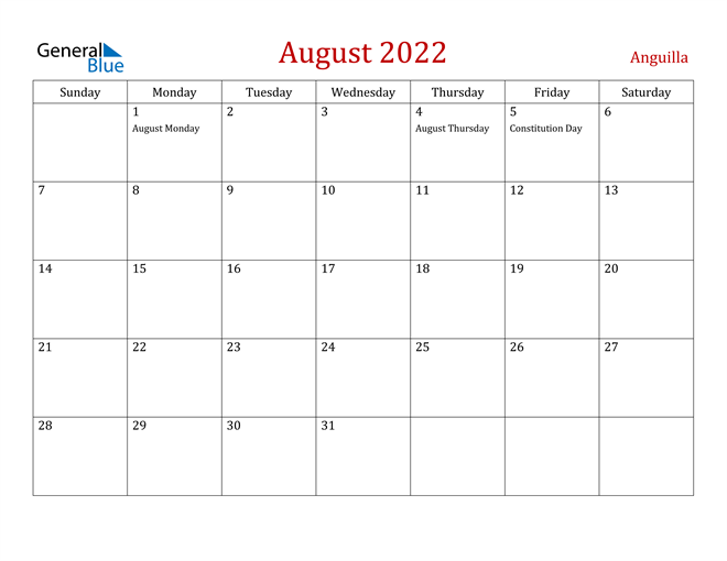 anguilla august 2022 calendar with holidays