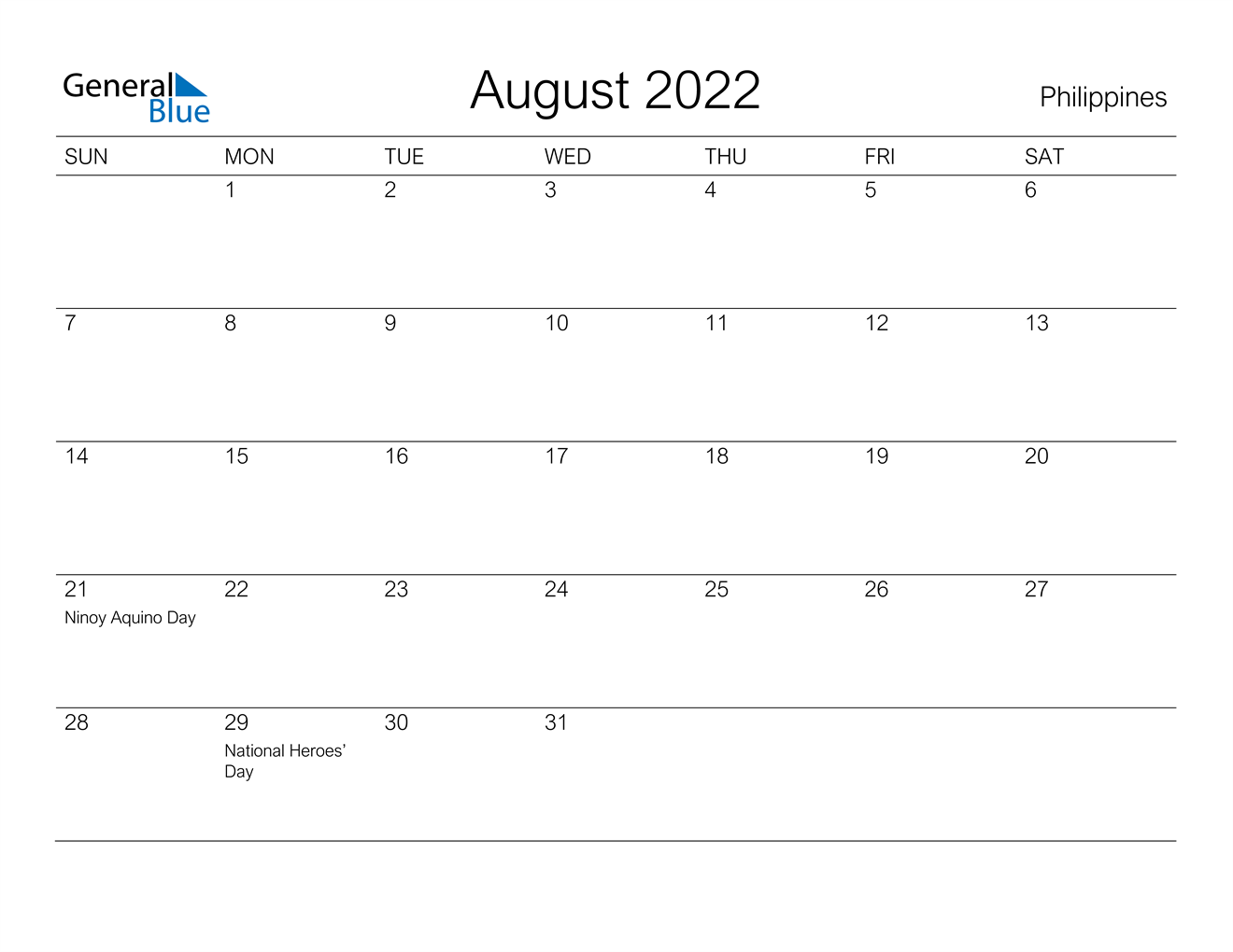 august 2022 calendar philippines
