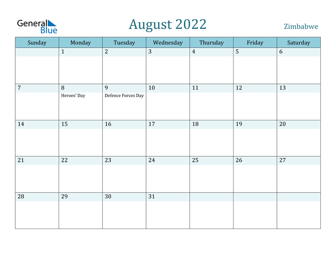 August 2022 Calendar with Holidays in PDF, Word, and Excel