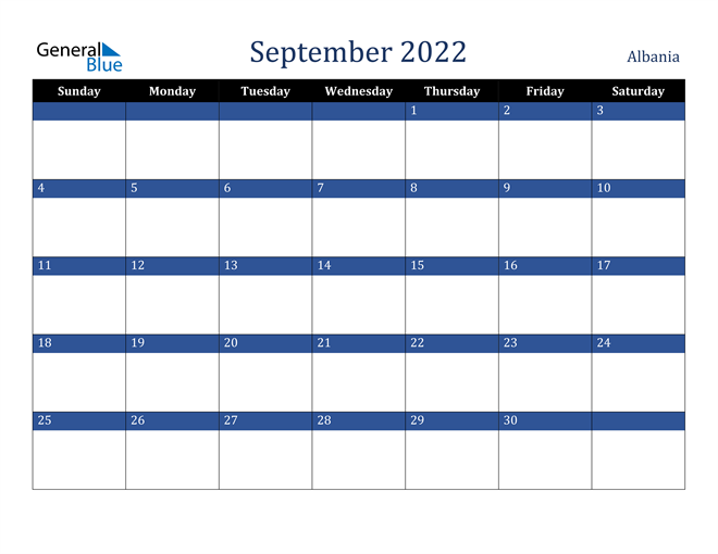 September 2022 Albania Calendar