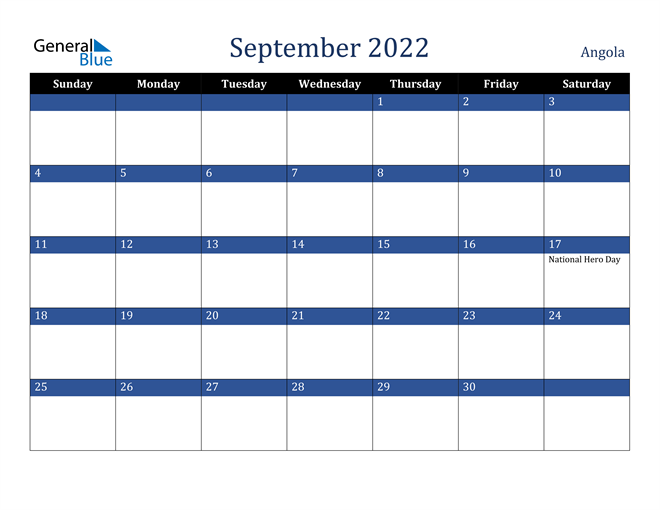 September 2022 Angola Calendar