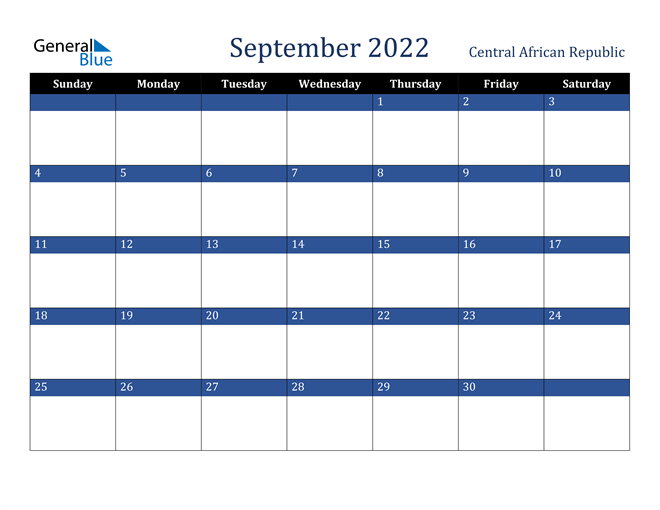 September 2022 Central African Republic Calendar